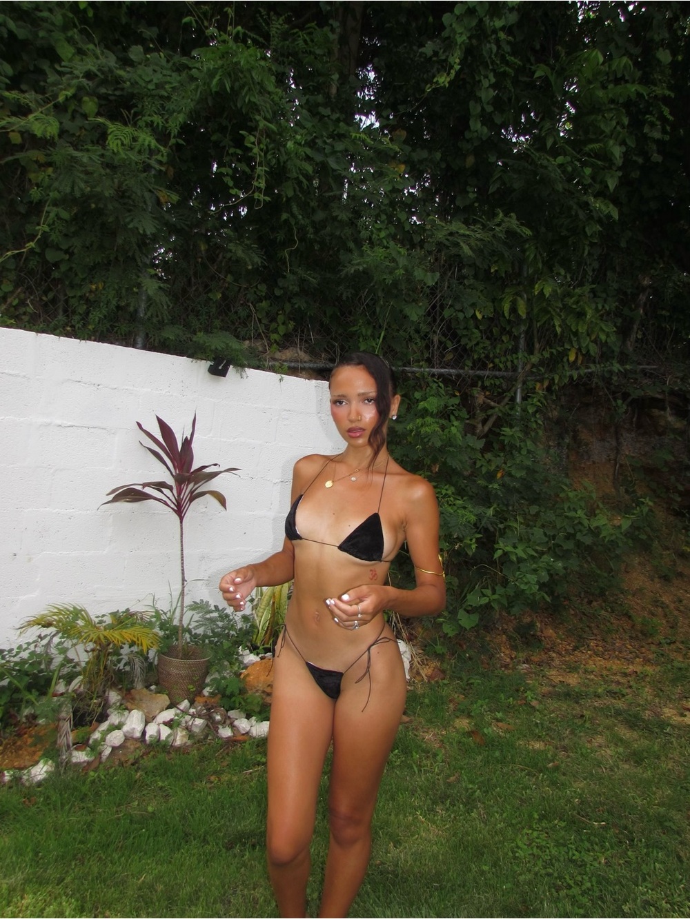 Black Triangle String Bikini Top and Bottom - Women Swim